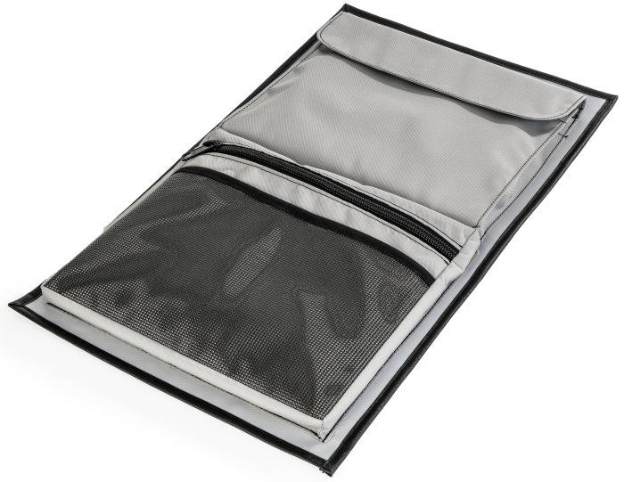 Klett-Utensil für Wandpaneel,  Tasche oben, Netztasche unten, hellgrau